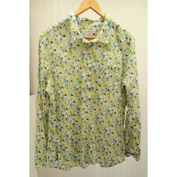 Liz Claiborne long sleeve floral blouse, lightweight 100% cotton, size XL - Picture 1 of 4